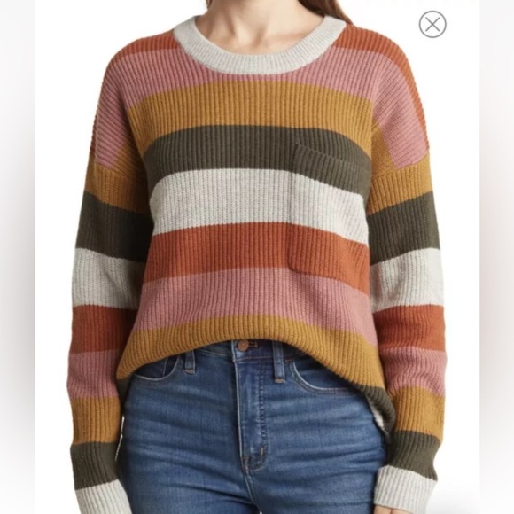 Madewell Sweaters - Madewell Thompson Pocket Striped Pullover Sweater Women’s Size M